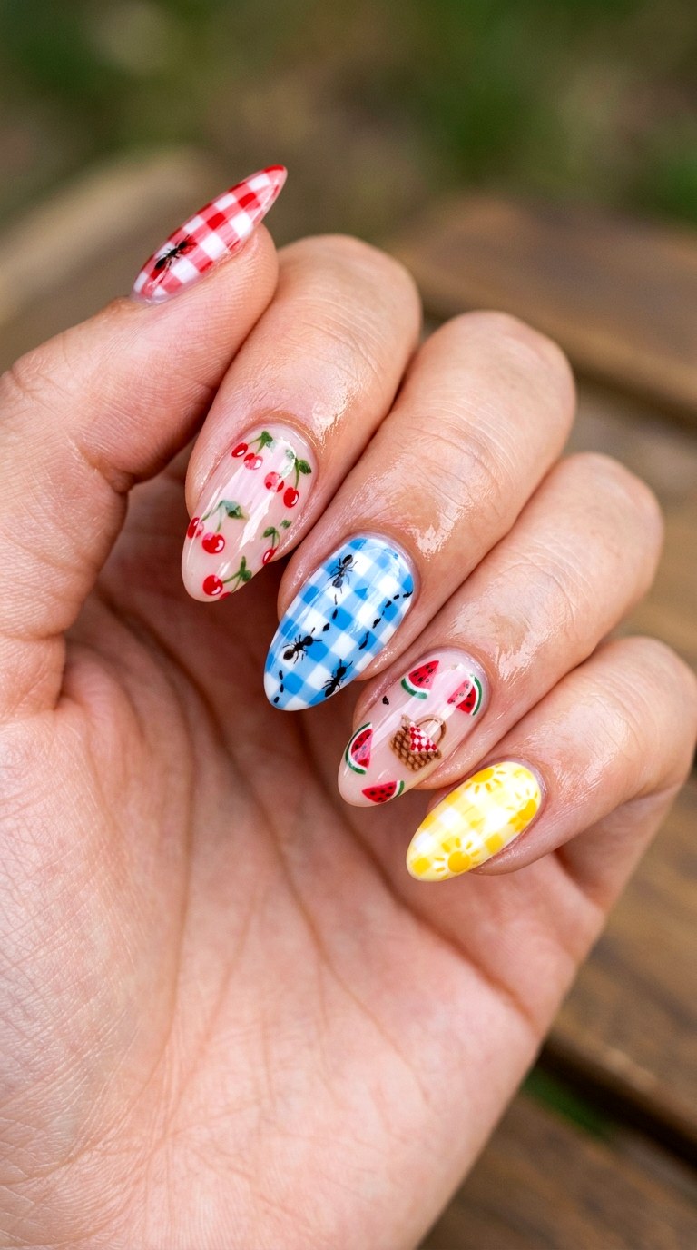 High Gloss Picnic Top Coat Finish - 27 Picnic Spring Multicolor Nails