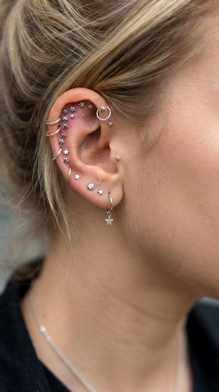 High Helix Constellation - 23 earring stacks silver