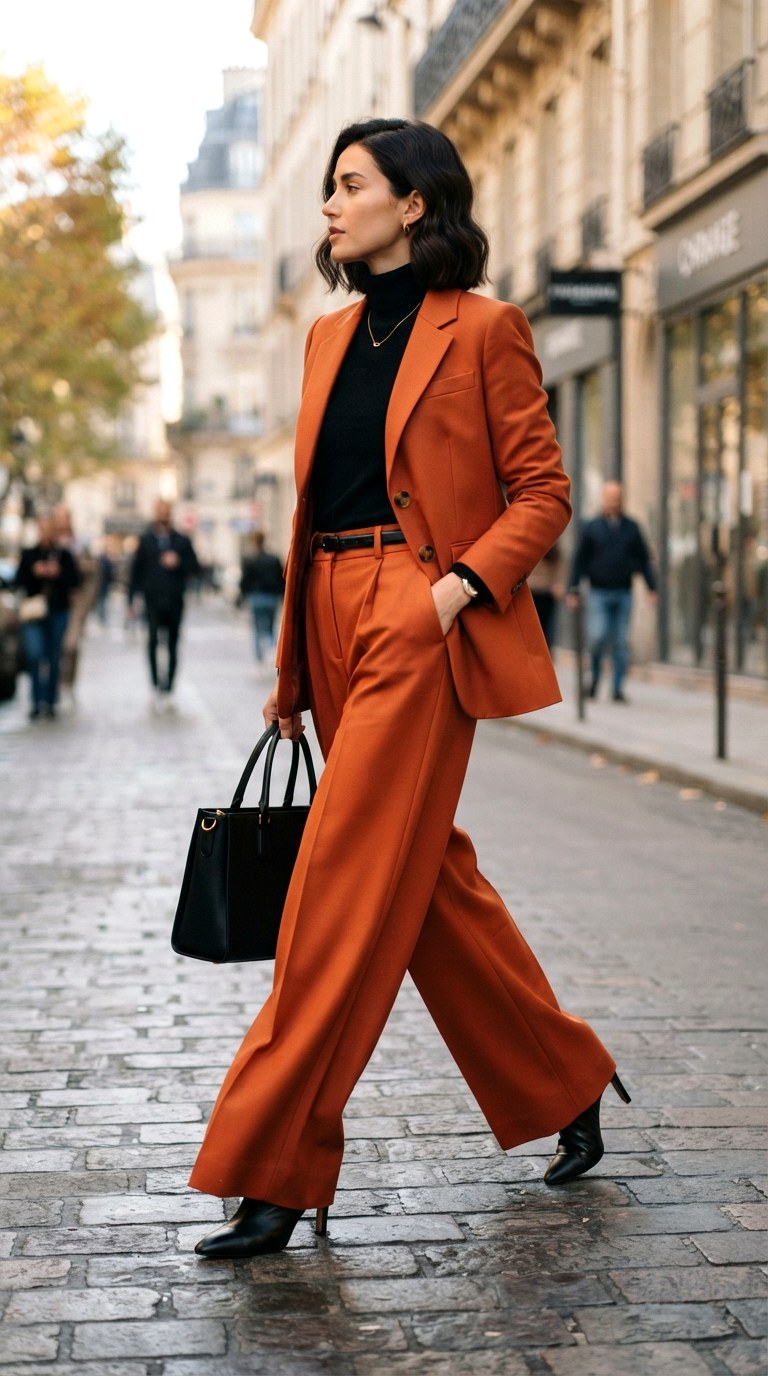 High Waist Wide Leg Suiting - 30 orange pants