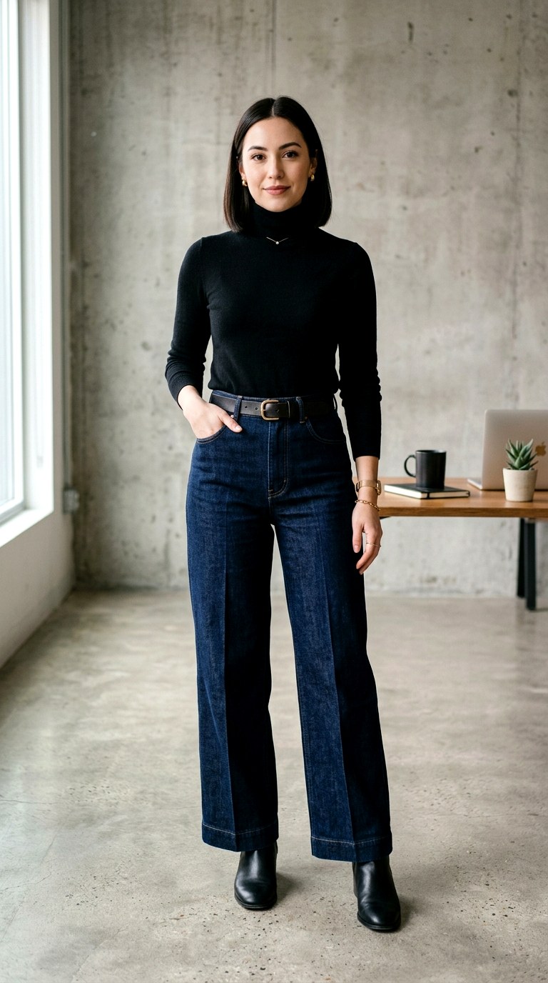 High Waisted Wide Leg Jeans - 20 casual business attire for women
