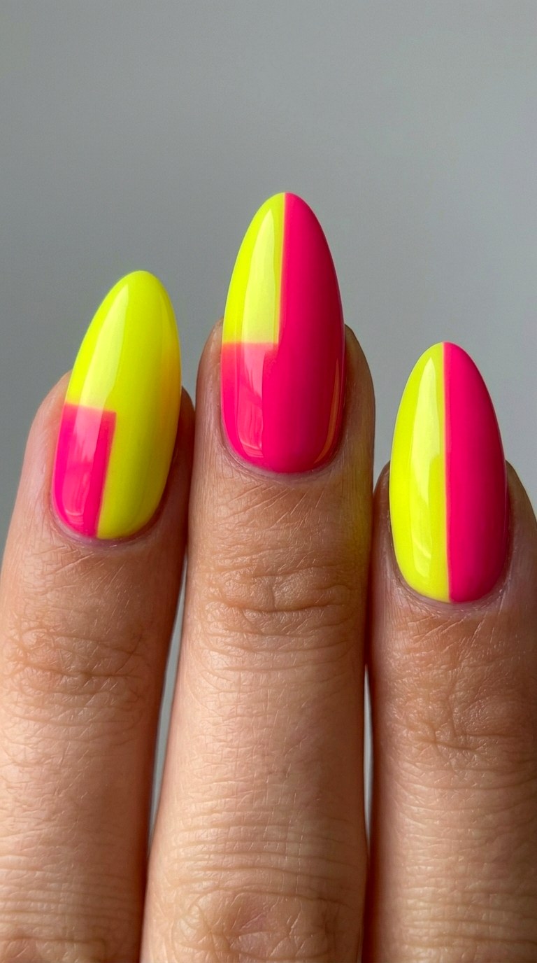 Highlighter Yellow to Fiery Fuchsia - 23 Neon Summer Ombre Nails