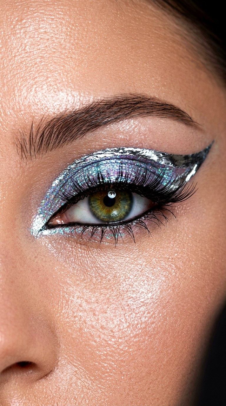 Holographic Cat Eye Makeup - 24 Holographic Sparkle Eye Makeup for Night Parties