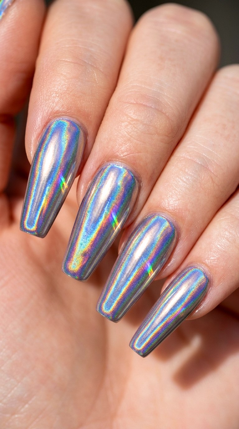 Holographic Chrome Mirror Finish - 26 Rainbow Spring Multicolor Acrylic Nails