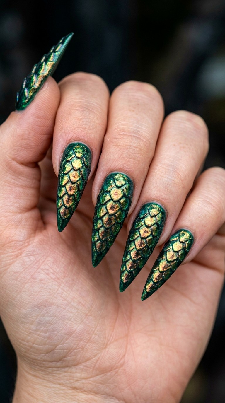 Holographic Dragon Scale Armor - 21 Edgy Spring Stiletto Nails