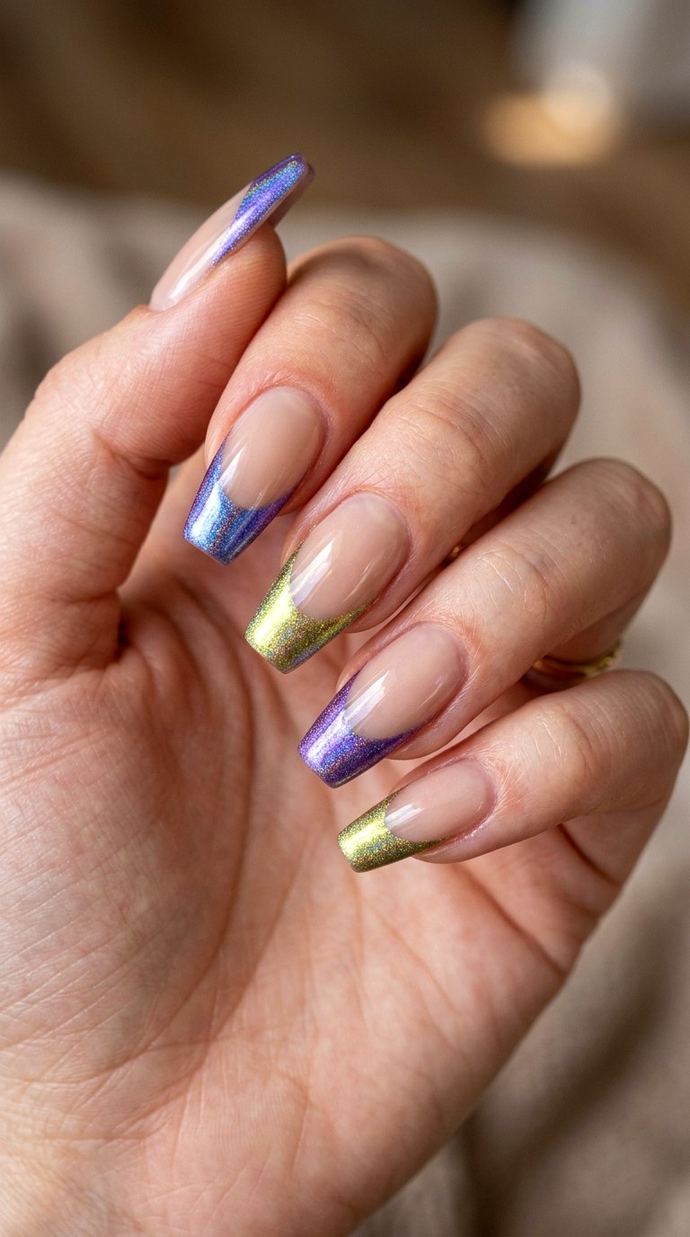 Holographic Mismatched Tips - 23 Bright Spring Multicolor Nails