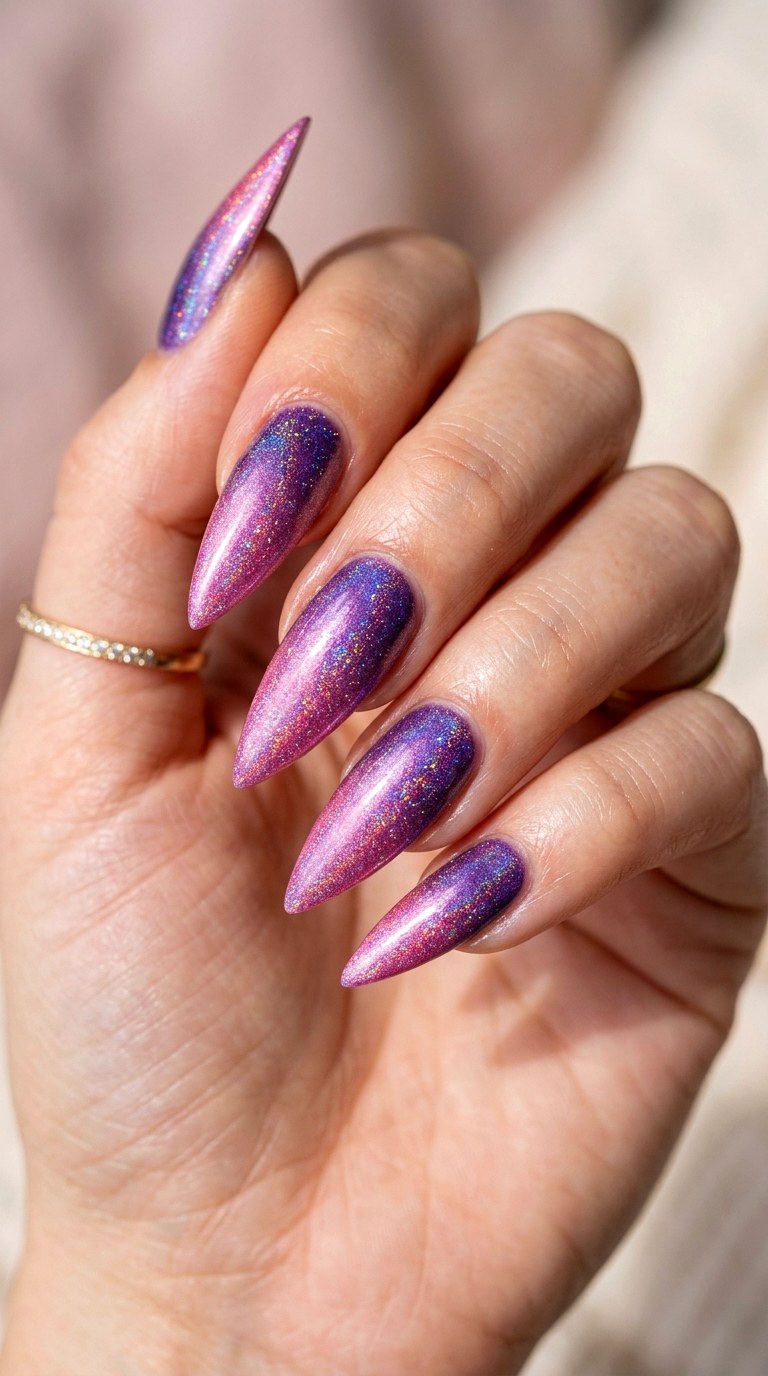 Holographic Pink and Purple Dream - 25 Sunset Spring Ombre Nails
