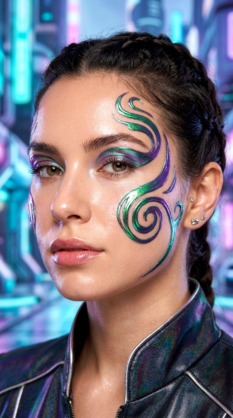 Holographic Swirl Makeup - 24 colorful makeup