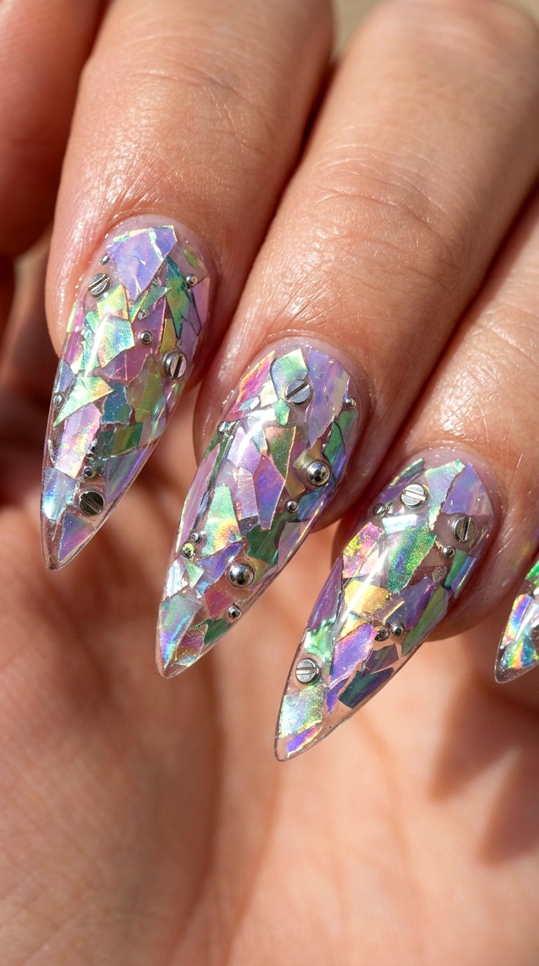 Holographic Torn Paper Collage - 29 Maximalist Spring Colorful Junk Nails