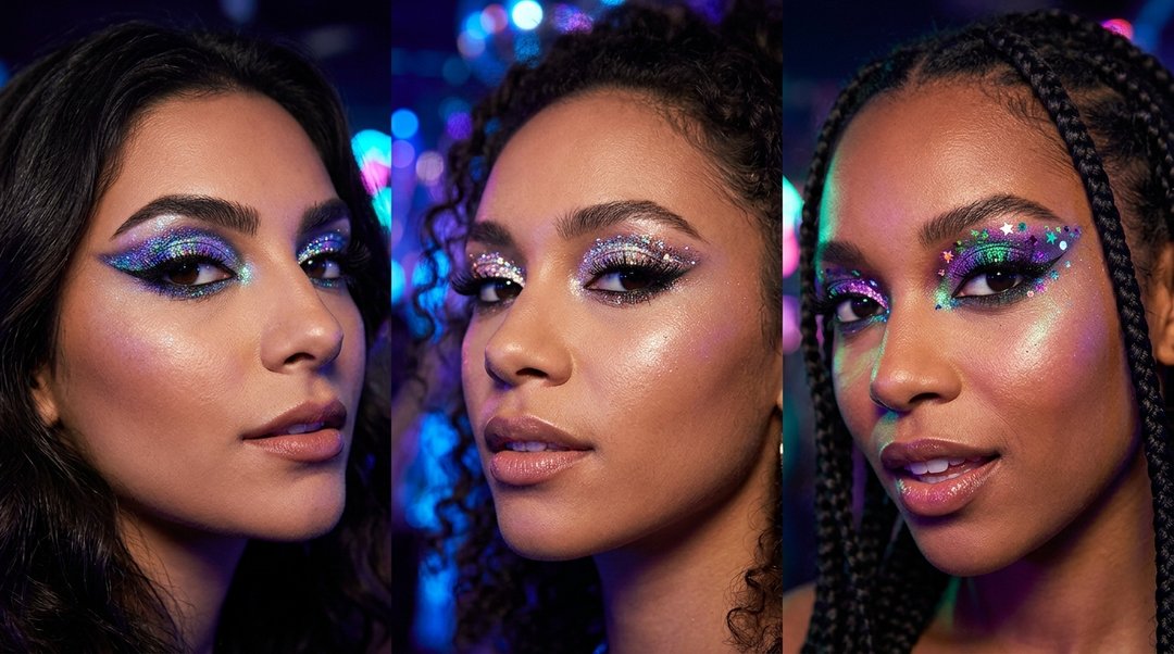 Holographic sparkle eye makeup c…