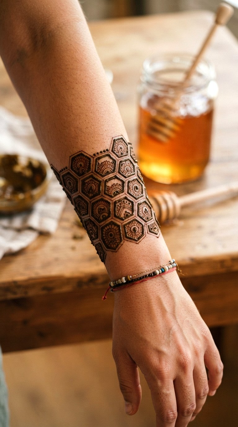 Honeycomb Hexagon Wrap - 27 henna tattoo design