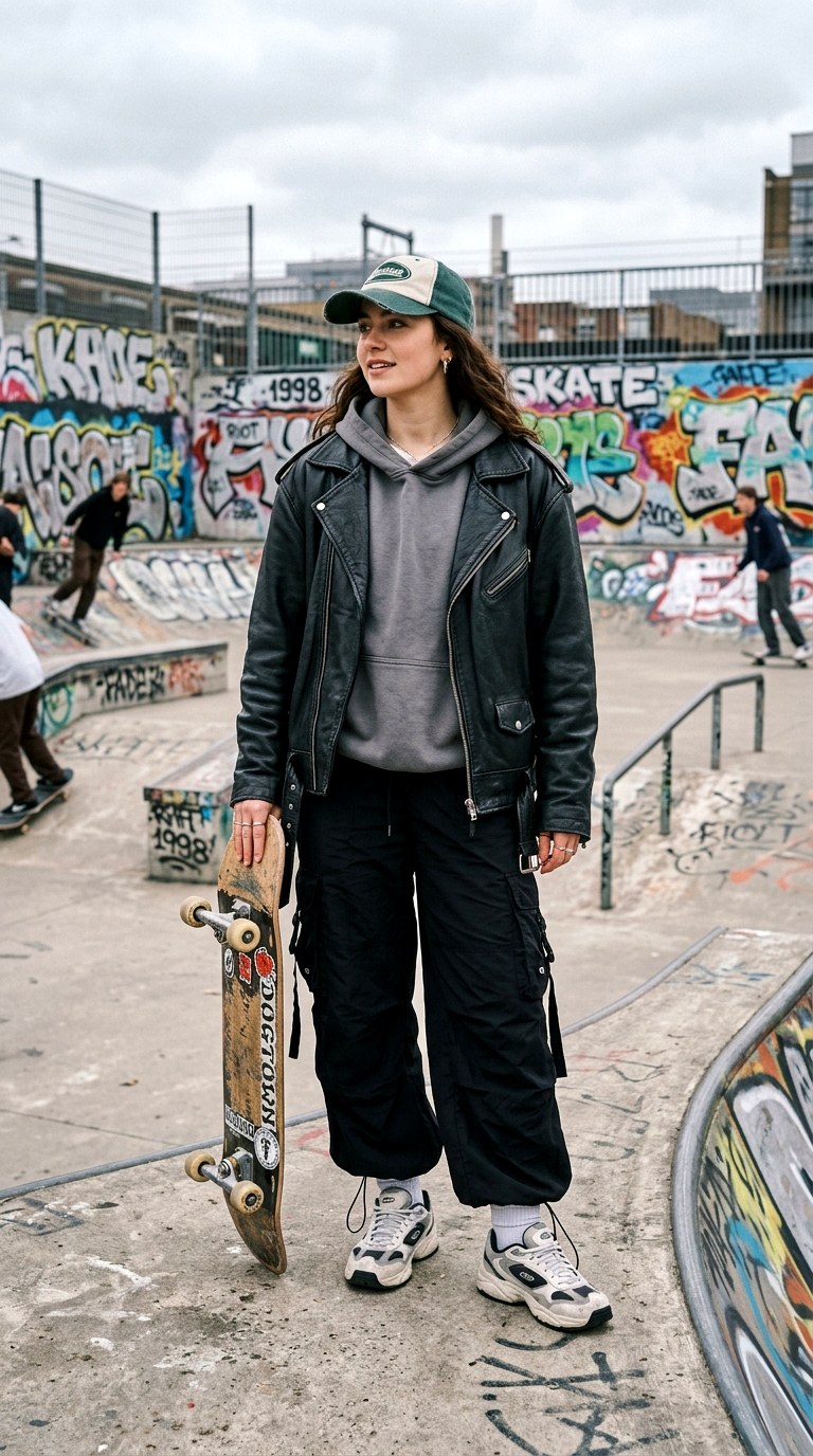 Hoodie High Street Comfort - 27 oversized leather jacket outfits