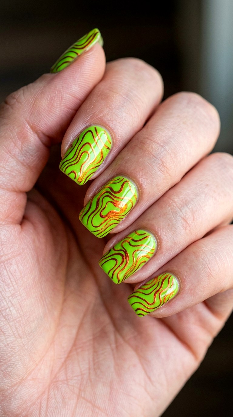Hot Hued Chrome Contour Lines - 26 Creative Spring Colorful Junk Nails