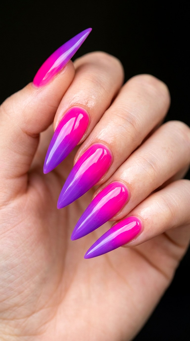 Hot Magenta to Electric Purple Fade - 23 Neon Summer Ombre Nails