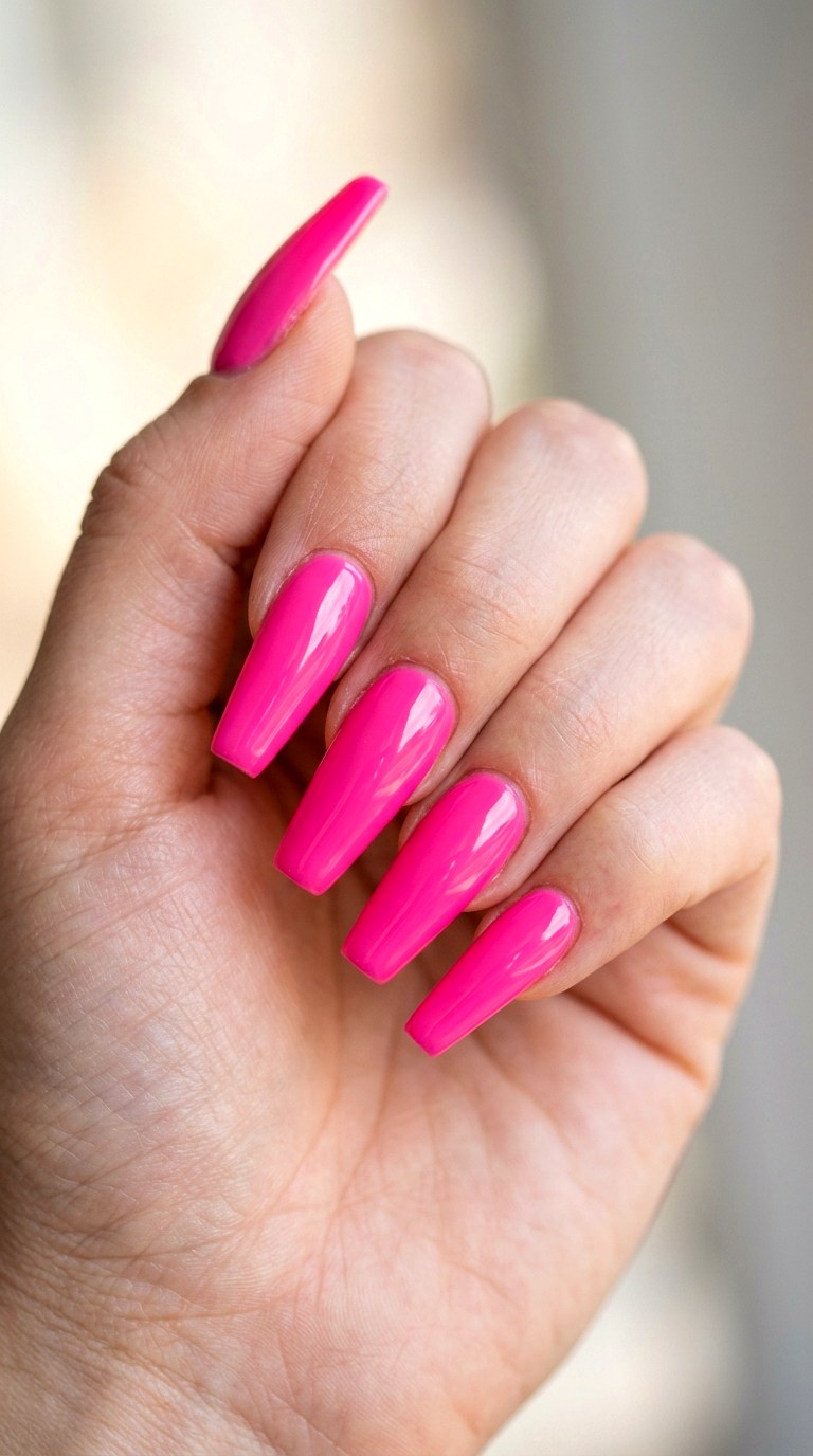 Hot Pink Coffin High Shine - 22 Pink Spring Acrylic Nails
