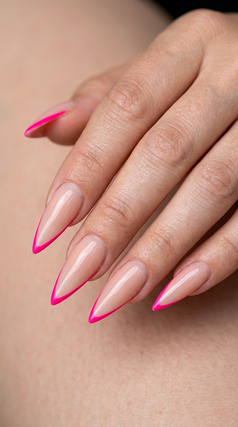 Hot Pink Micro French Precision - 27 Fierce Spring Stiletto Nails