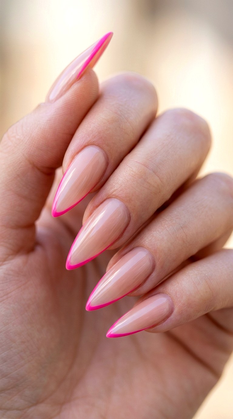Hot Pink Micro French - 28 Sharp Spring Stiletto Nails