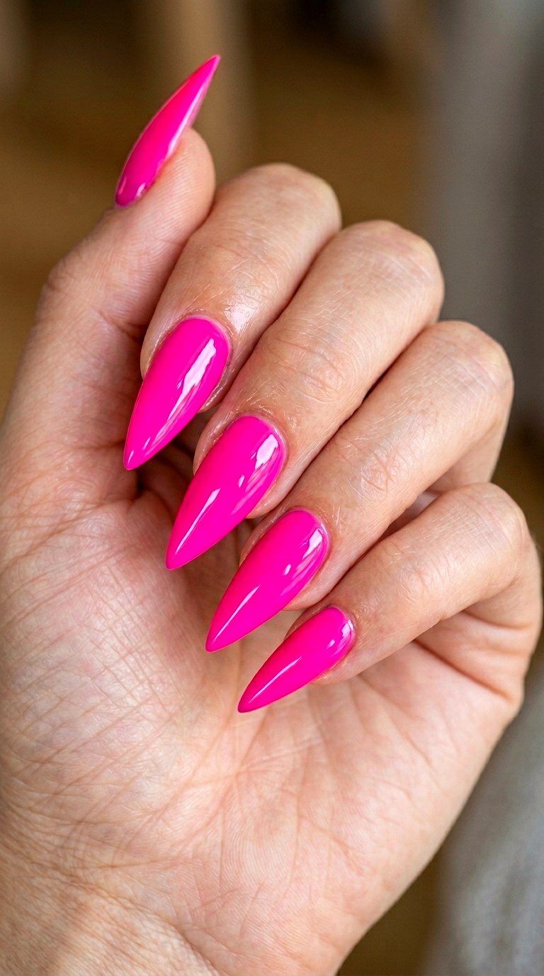 Hot Pink Statement - 25 Sleek Spring Stiletto Nails