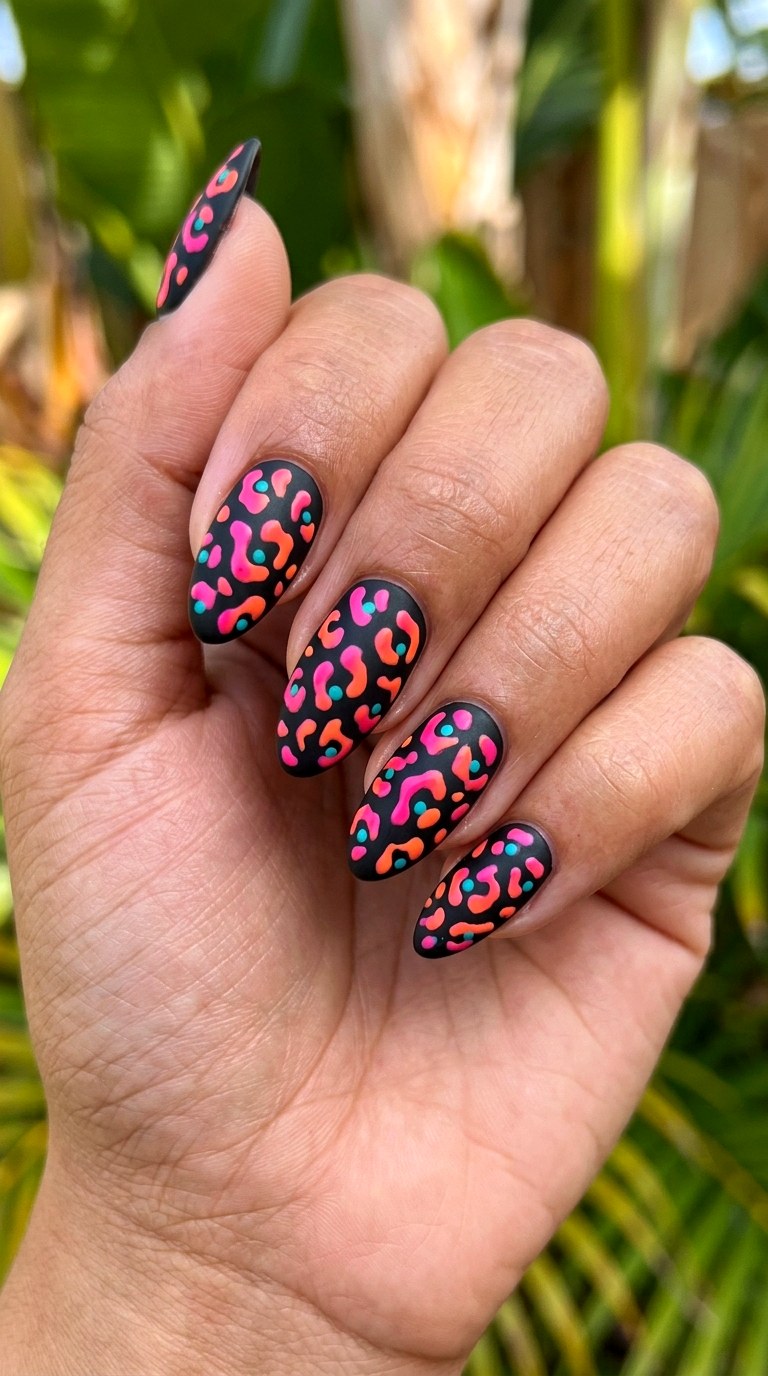 Hot Pink and Orange Leopard - 26 Vacation Summer Multicolor Acrylic Nails