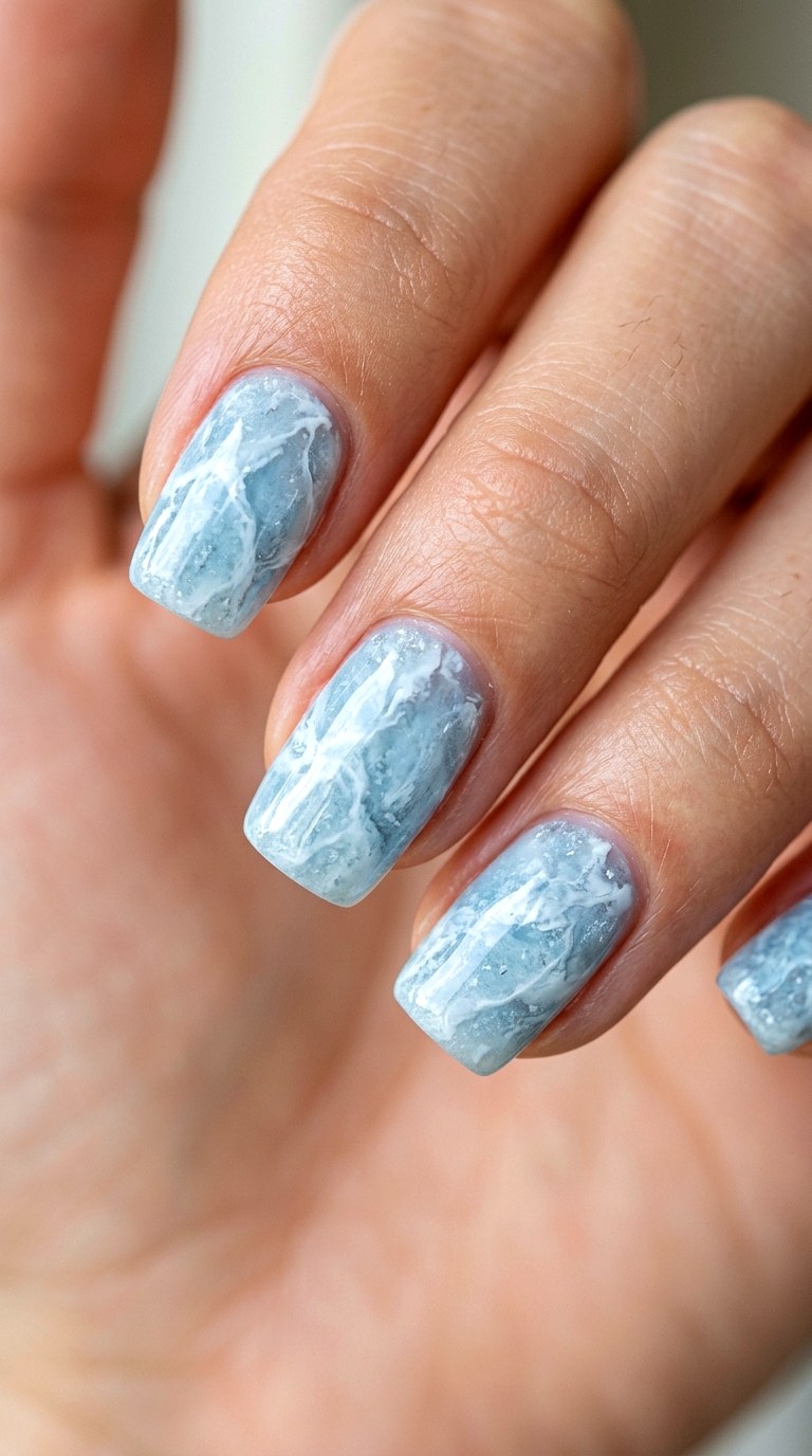 Icy Blue and Snow White Marble - 28 Stylish Spring Two Colored Nails