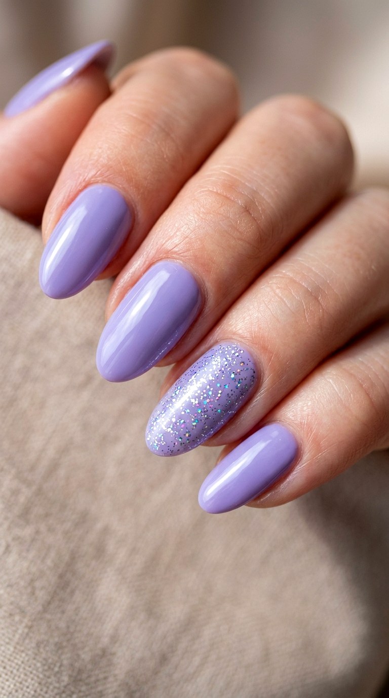 Icy Lavender and Silver Glitter - 22 Minimalist Spring Two Colored Nails