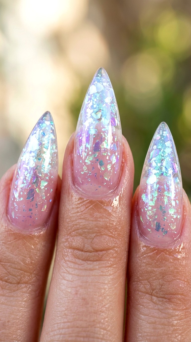 Iridescent Bubble Bath Chrome - 21 Chrome Spring Stiletto Nails