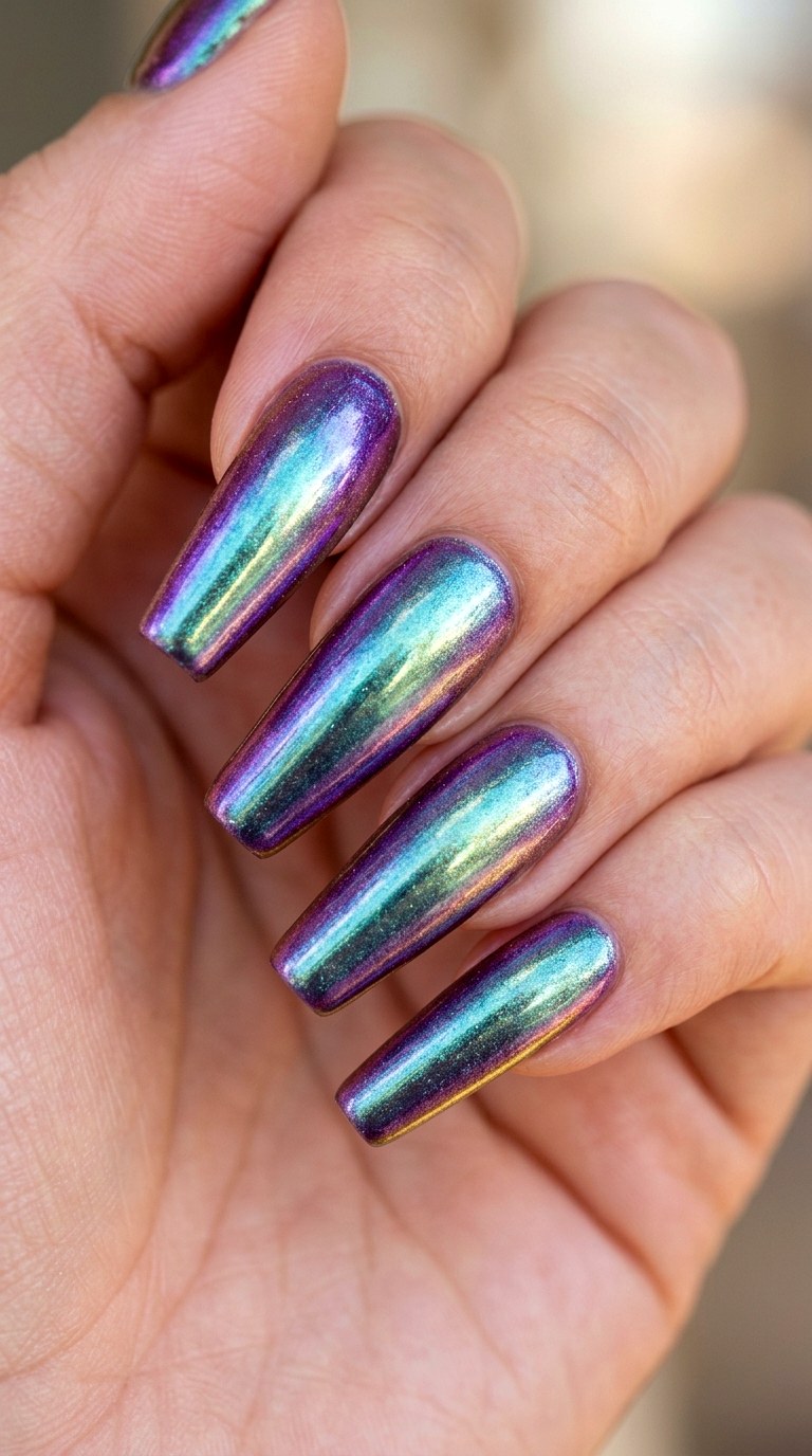 Iridescent Mermaid Fade Multichrome - 26 Early Spring Multicolor Acrylic Nails