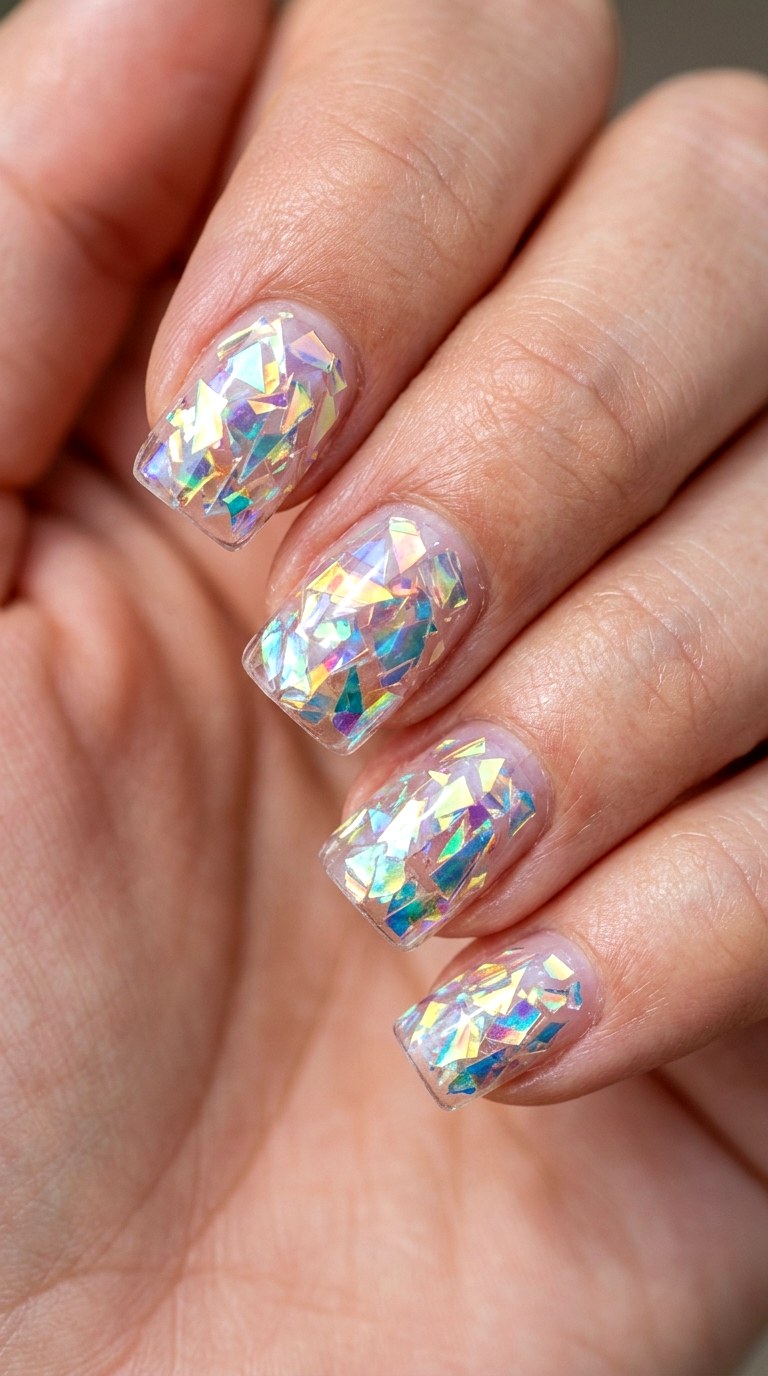 Iridescent Mermaid Glass - 30 Professional Spring Acrylic Nails
