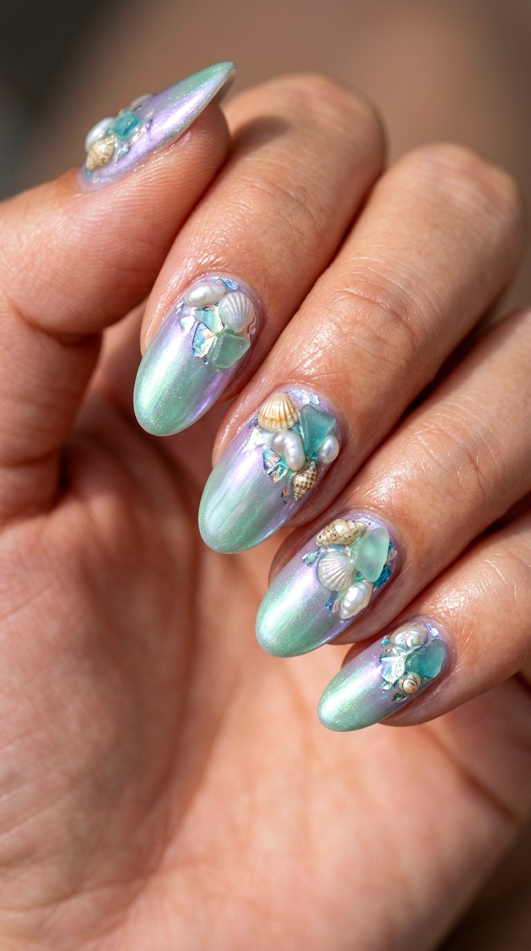 Iridescent Mermaid Treasure - 25 Bold Spring Colorful Junk Nails