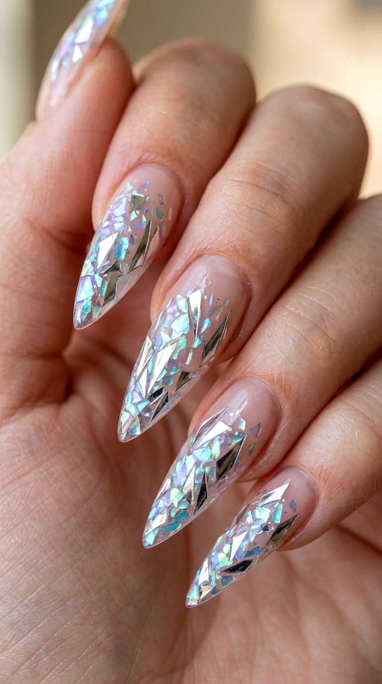 Iridescent Pearl Shards - 21 Edgy Spring Stiletto Nails