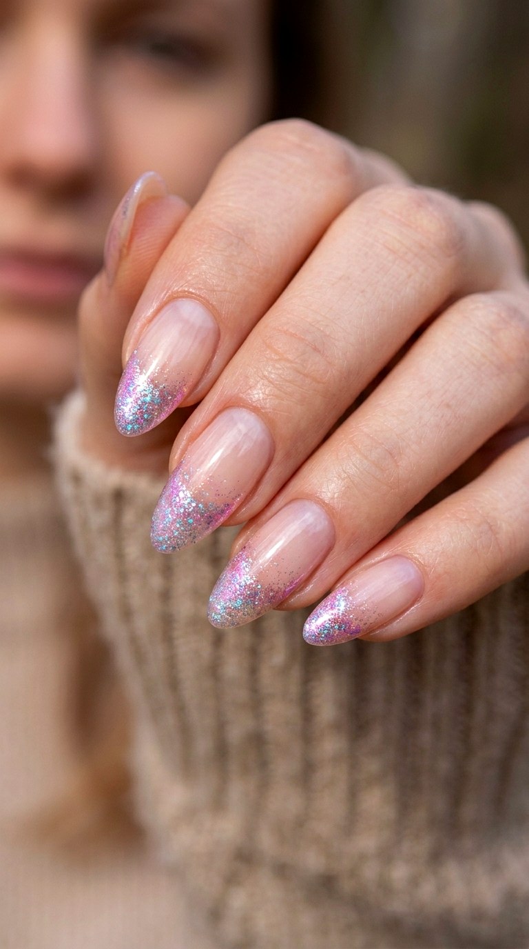 Iridescent Pearl to Bare Nail Gradient - 28 Seamless Spring Ombre Nails