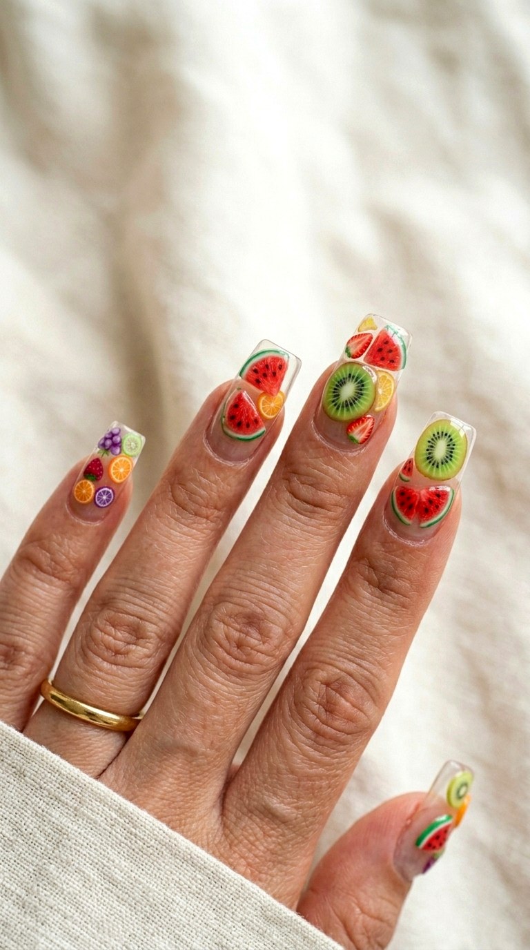 Juicy Fruit Slices - 26 Vacation Summer Multicolor Acrylic Nails
