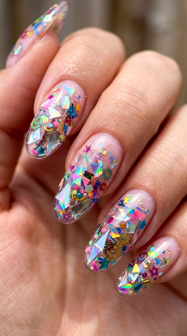 Kaleidoscope Plastic Shard Overlay - 23 Whimsical Spring Colorful Junk Nails