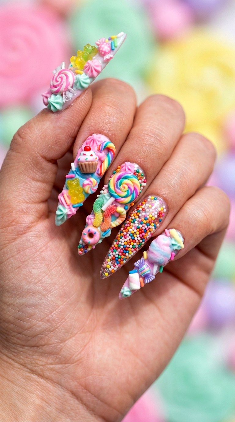 Kawaii Candyland Explosion - 29 Maximalist Spring Colorful Junk Nails