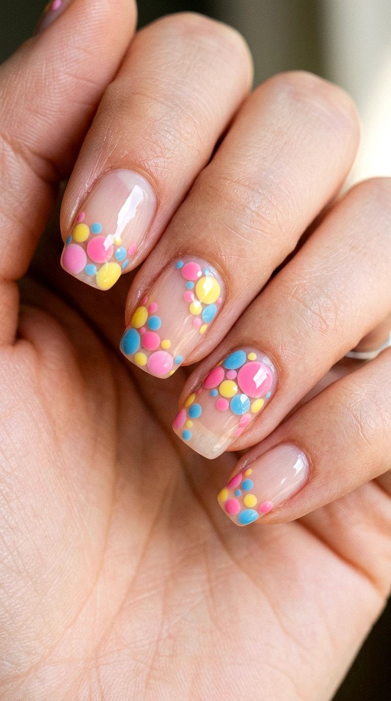 Kawaii Negative Space Bubble Design - 26 Creative Spring Colorful Junk Nails