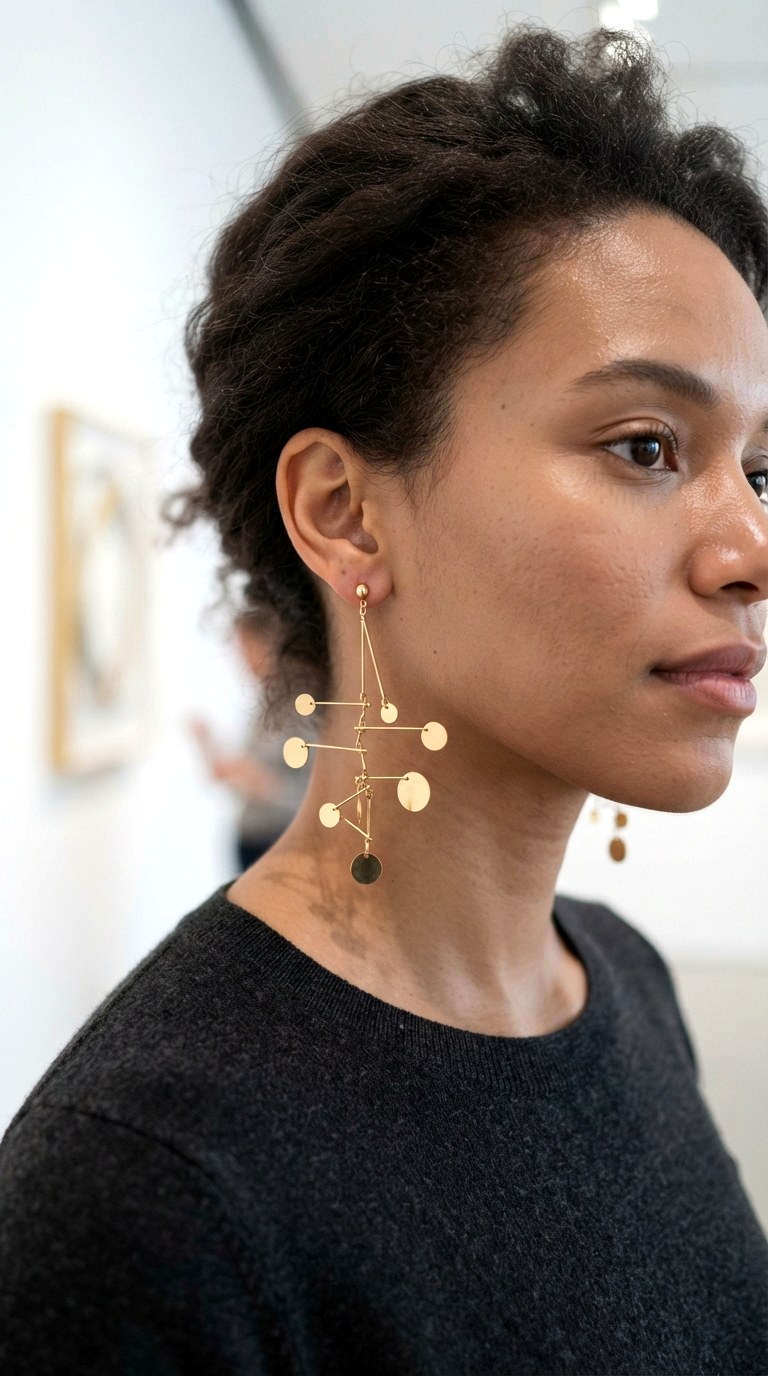 Kinetic Mobiles and Chimes - 22 gold dangle earrings