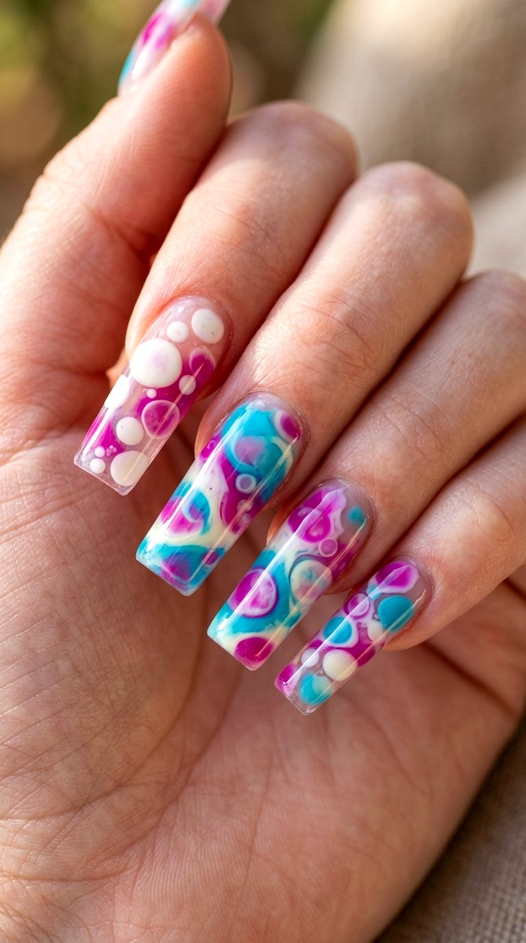 Lava Lamp Fluid Art - 26 Vacation Summer Multicolor Acrylic Nails