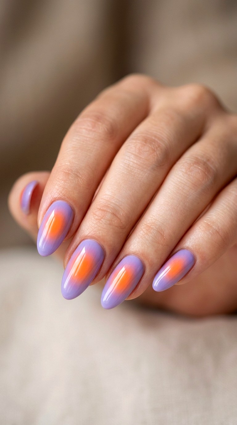 Lavender Aura Meets Citrus Glow - 25 Simple Spring Two Colored Nails
