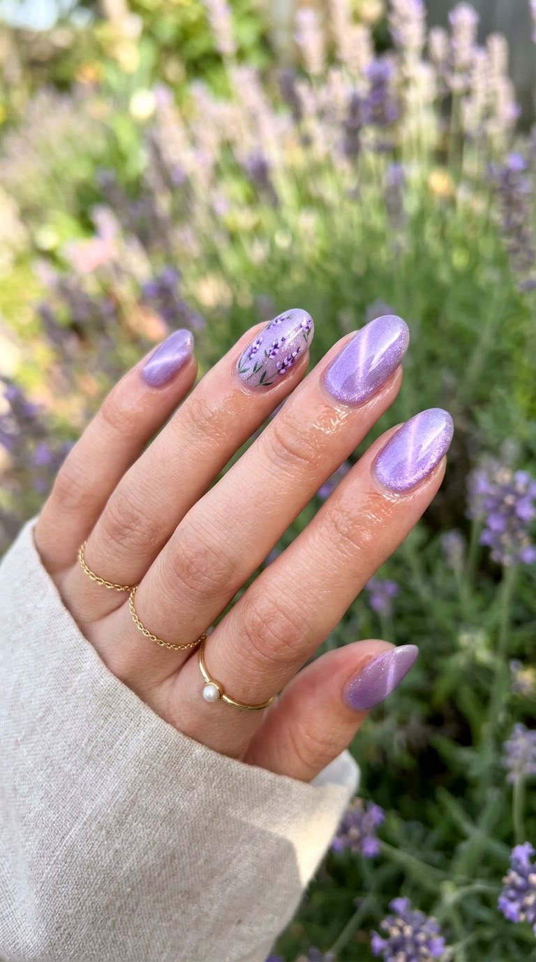 Lavender Blossom Cat Eye Nails - 20 Spring Floral Cat Eye Nails Ideas