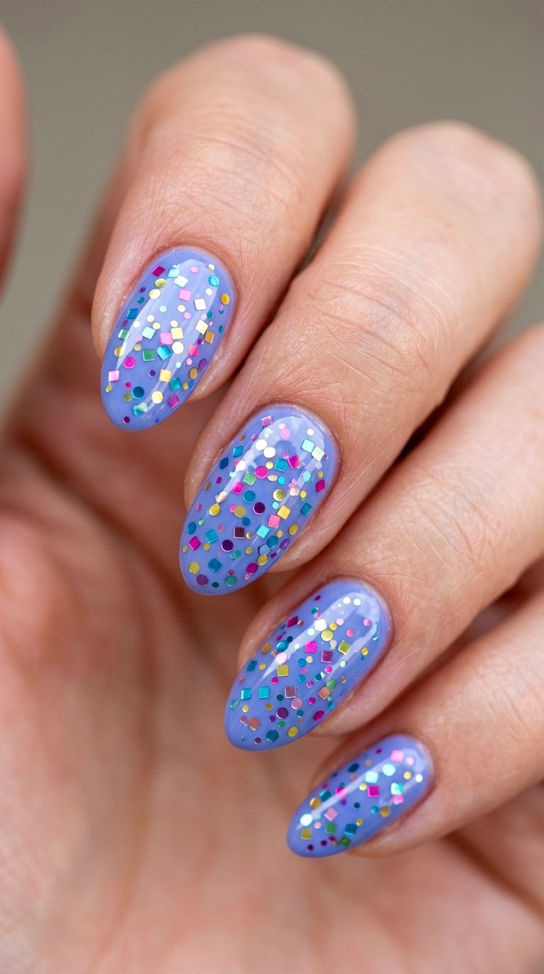 Lavender Blue with Floating Confetti - 23 Contrast Spring Colorful Junk Nails