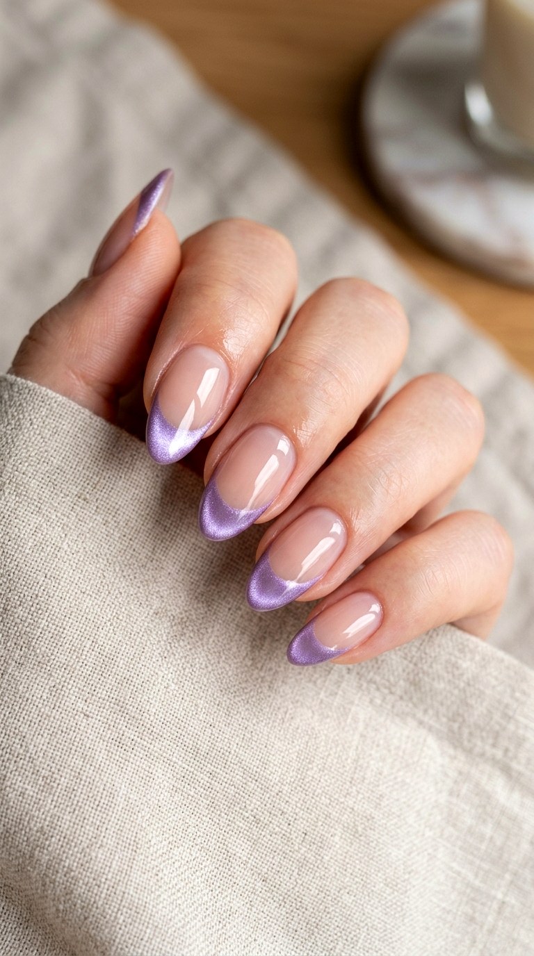 Lavender Cat Eye French Tips - 21  Summer Lavender Magnetic Cat Eye Nails Ideas