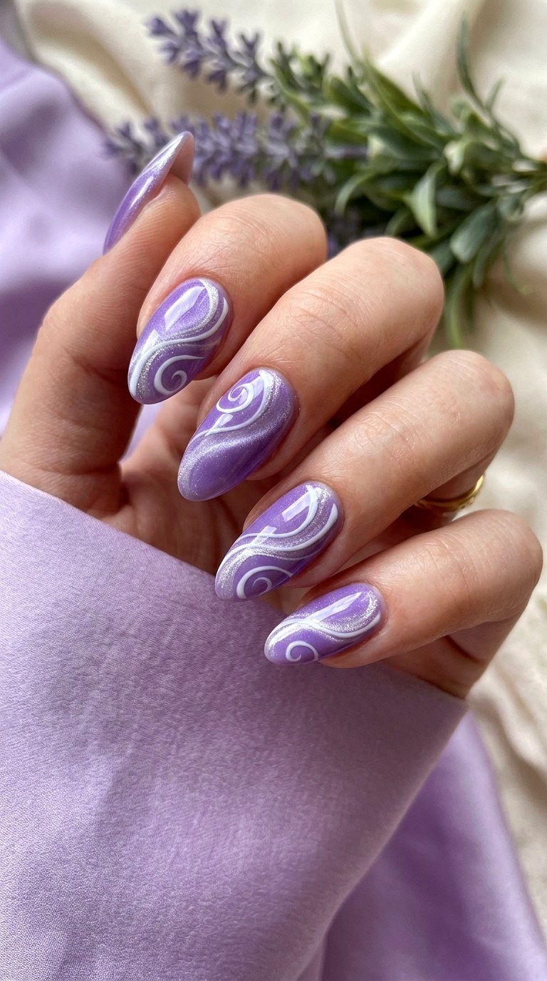 Lavender Cat Eye Swirl Design - 21  Summer Lavender Magnetic Cat Eye Nails Ideas