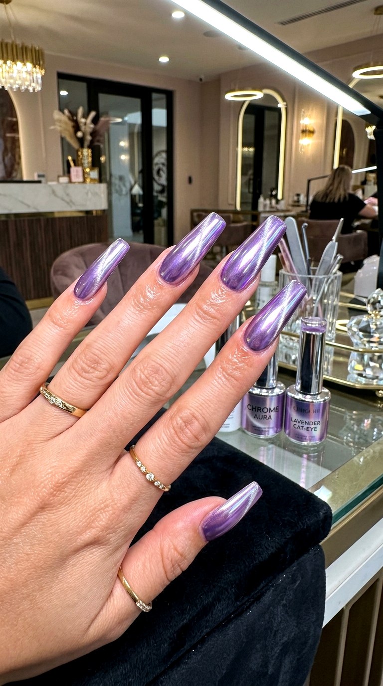 Lavender Chrome Cat Eye Nails - 20 Summer Light Purple Cat Eye Nails Ideas