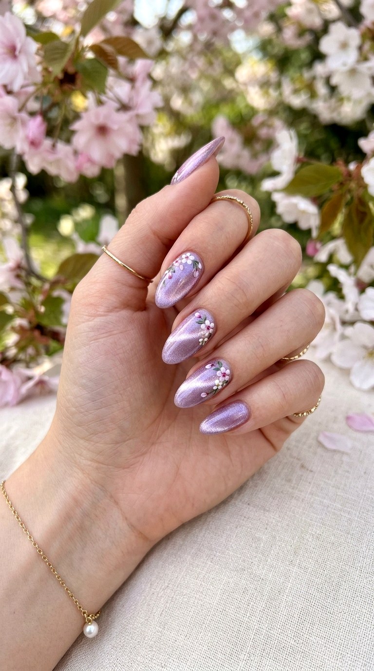 Lavender Floral Cat Eye - 20 Spring Lavender Magnetic Cat Eye Nails Ideas