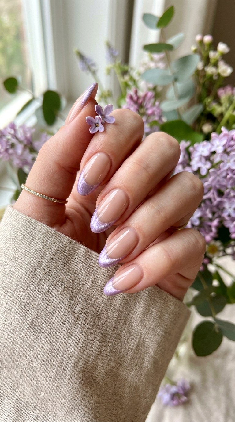 Lavender French Cat Eye Tips - 20 Spring Lavender Magnetic Cat Eye Nails Ideas