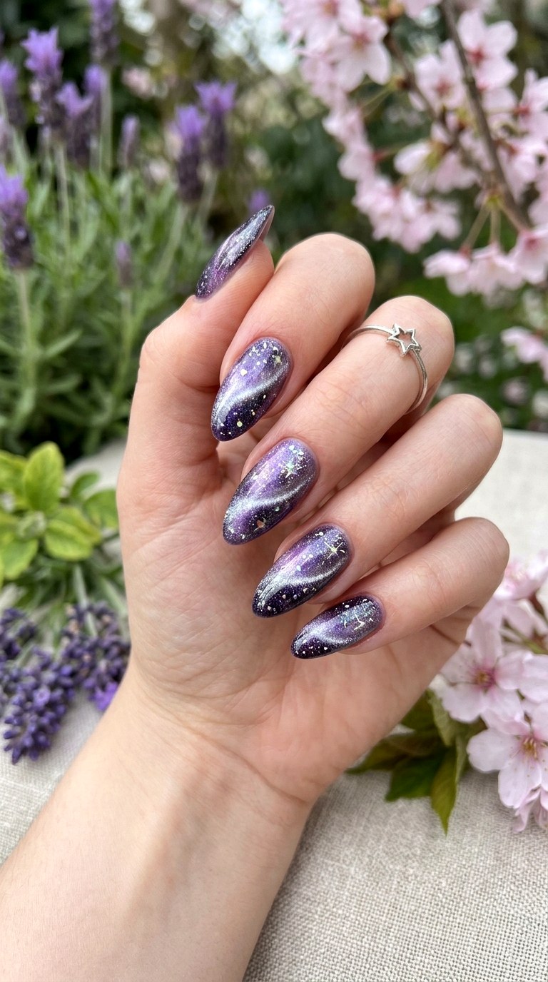 Lavender Galaxy Cat Eye - 20 Spring Lavender Magnetic Cat Eye Nails Ideas