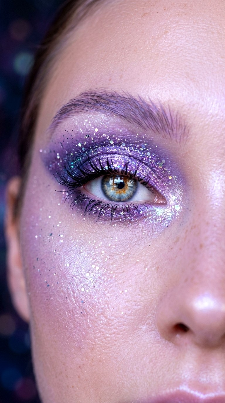 Lavender Galaxy Sparkle Eyes - 24 Holographic Sparkle Eye Makeup for Night Parties