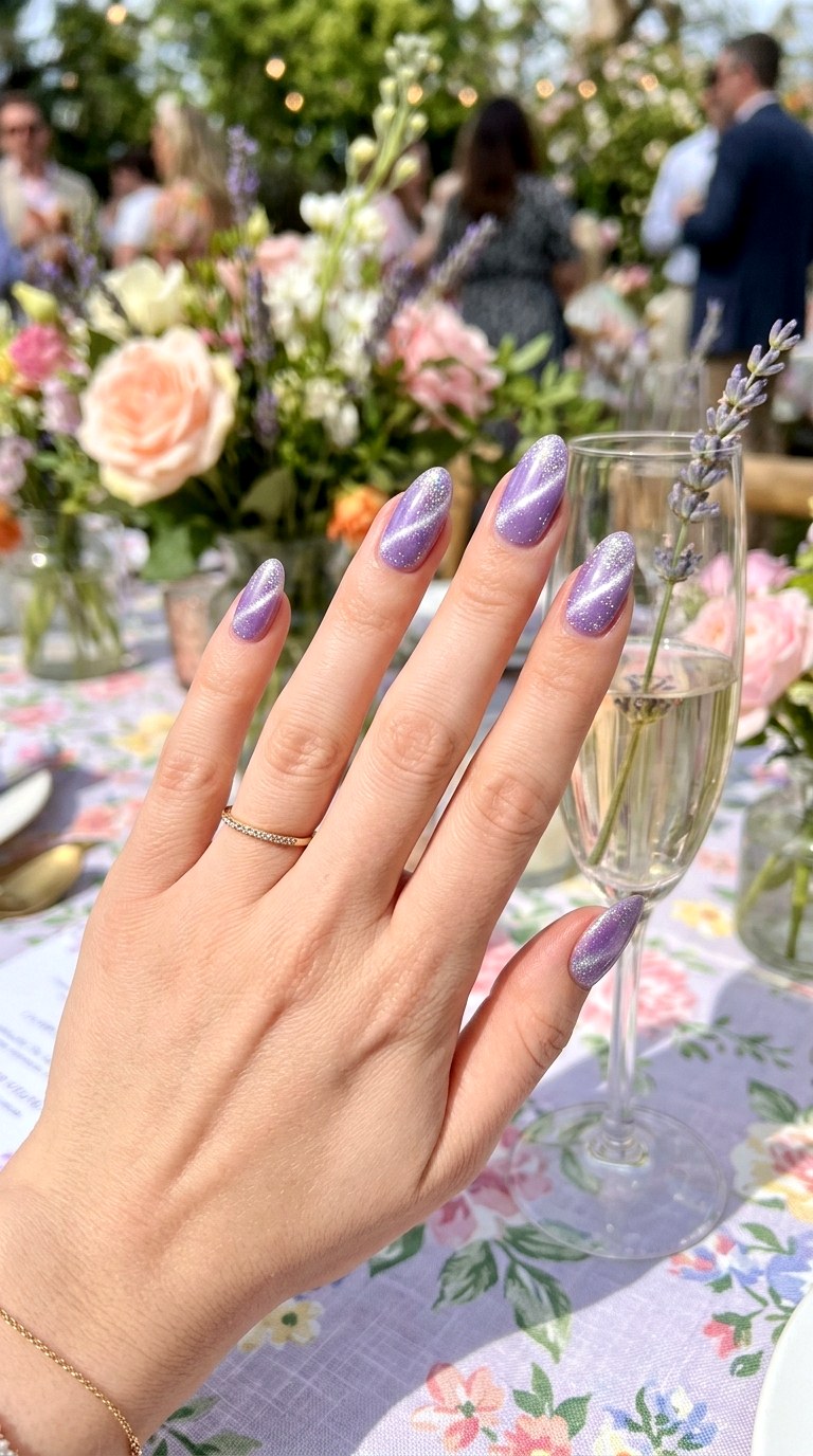Lavender Glitter Gradient - 20 Spring Lavender Magnetic Cat Eye Nails Ideas