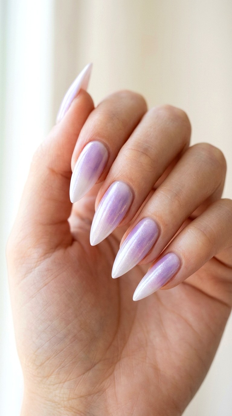 Lavender Haze Milky Chrome - 21 Chrome Spring Stiletto Nails