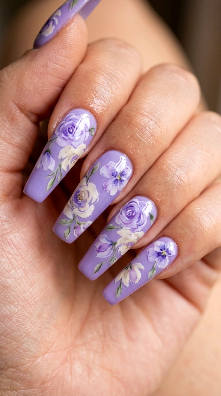 Lavender Haze Watercolor Blooms - 27 Charming Spring Acrylic Nails