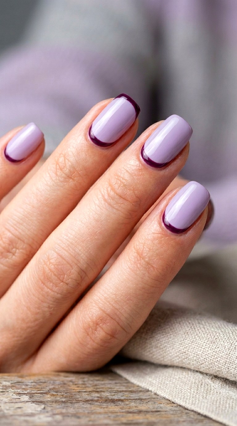 Lavender Haze and Deep Plum Reverse French - 30 Brunch Spring Two Colored Nails